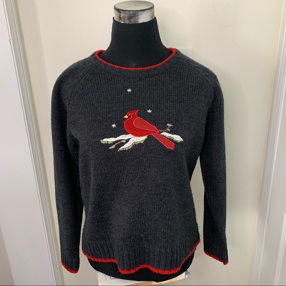 Jenny Anthro Rare Unique Knit Blue Jay Embroidered Bird Sweatshirt Sweater - Picture 5 of 9